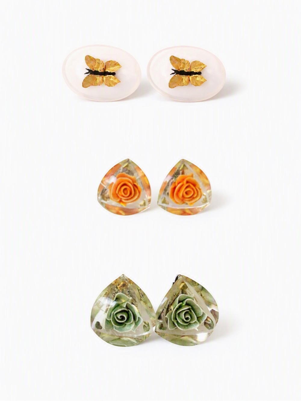 Handmade Floral Butterflies Resin Screw Back Earrings Bundle